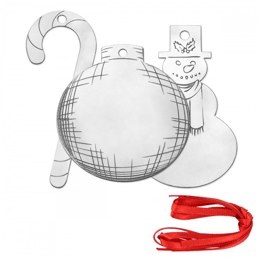 Metal Stamping Blanks DIY Holiday Ornaments Project Kit (Ball, Snowman & Candy Cane), 14g - ImpressArt